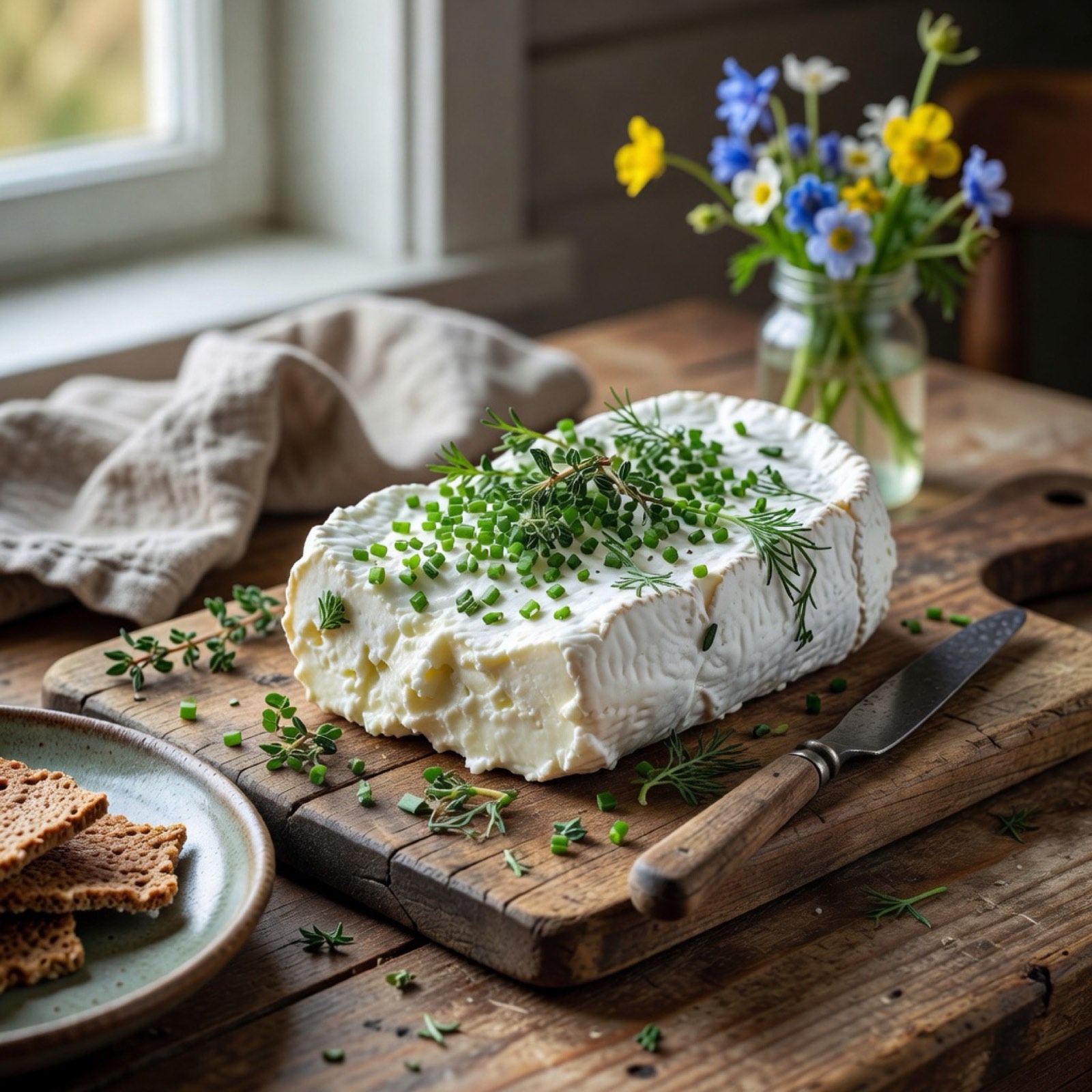 Fersk hvit geitost (chèvre) fra Håøya med urter